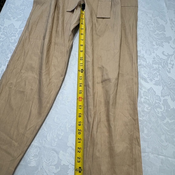 Calvin Klein Pants Womens 12 Straight Leg Ankle Linen Blend Belted Beige NWT - Picture 10 of 11